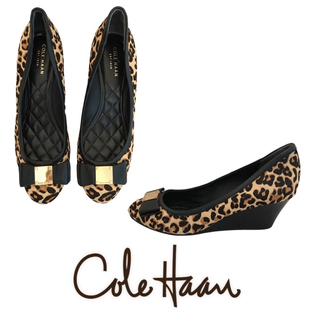Cole Haan Leopard Print Wedge Ballet Flats with Gold Accent